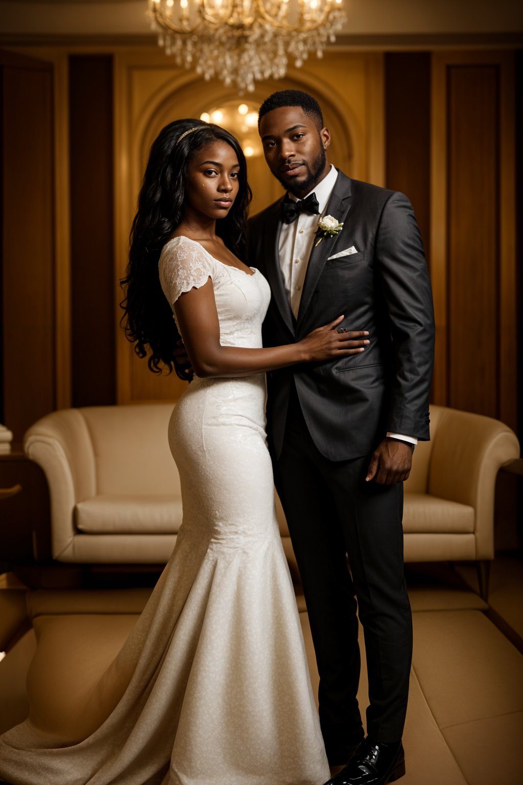 full body shot of smiling man in wedding photoshoot. Bridal style. Wedding style. Marriage style. Wedding  suit. At a glamorous hotel wedding venue.