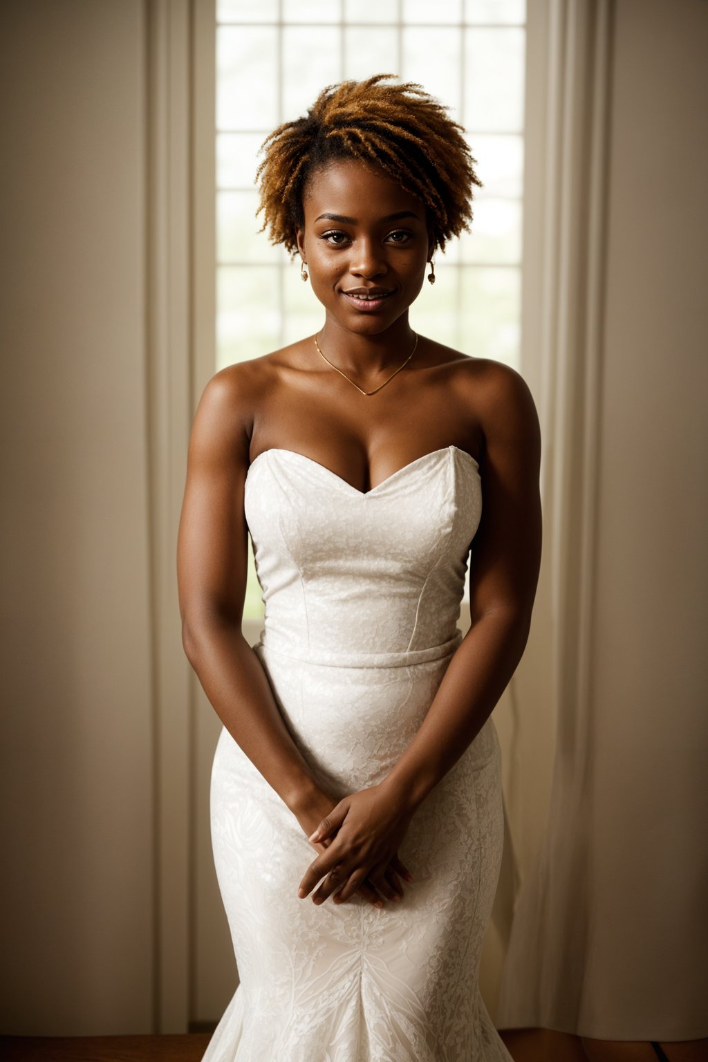 smiling woman in wedding photoshoot. bridal style. wedding style. marriage style. wedding dress .  golden hour