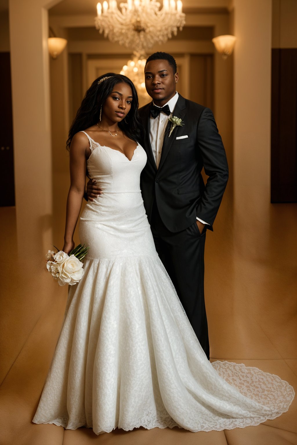 full body shot of smiling woman in wedding photoshoot. Bridal style. Wedding style. Marriage style. Wedding dress . At a glamorous hotel wedding venue.