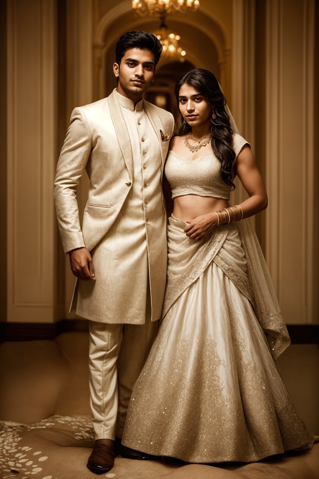 full body shot of smiling man in wedding photoshoot. Bridal style. Wedding style. Marriage style. Wedding  suit. At a glamorous hotel wedding venue.