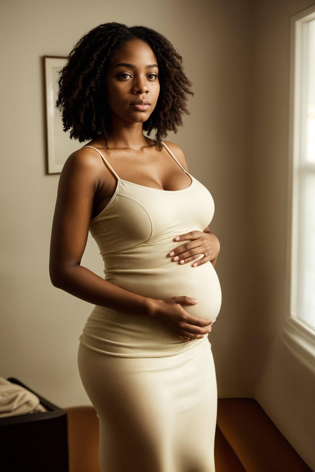 healthy pregnant woman in maternity photographs, beautiful pregnant woman, maternity photography in beautiful home. golden hour