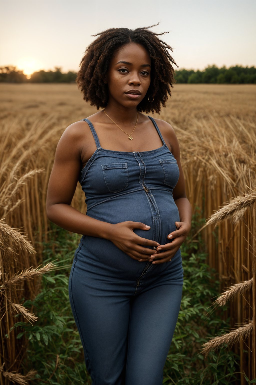 healthy pregnant woman in maternity photographs, beautiful pregnant woman, maternity photography in field of wheat. golden hour