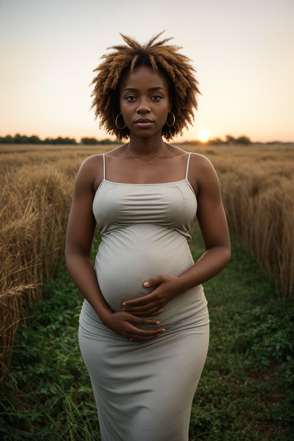 healthy pregnant woman in maternity photographs, beautiful pregnant woman, maternity photography in field of wheat. golden hour