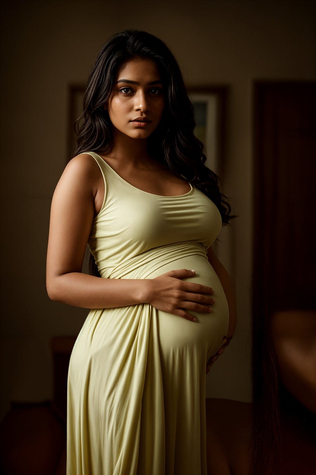 healthy pregnant woman in maternity photographs, beautiful pregnant woman, maternity photography in beautiful home. golden hour