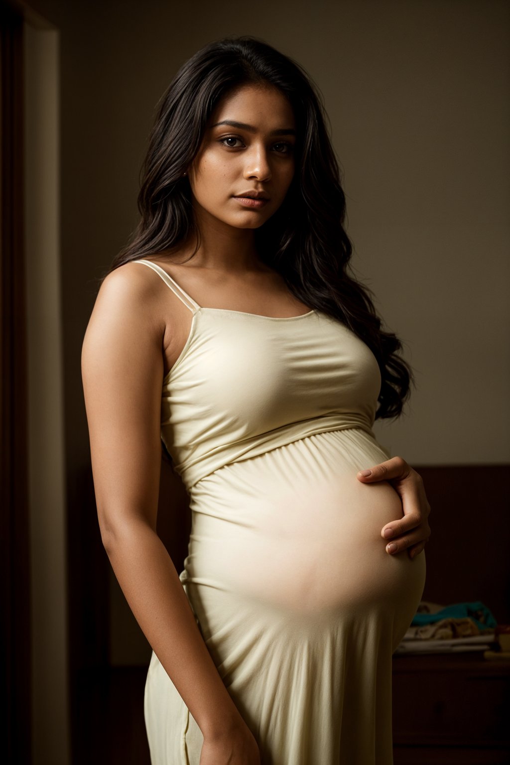 healthy pregnant woman in maternity photographs, beautiful pregnant woman, maternity photography in beautiful home. golden hour