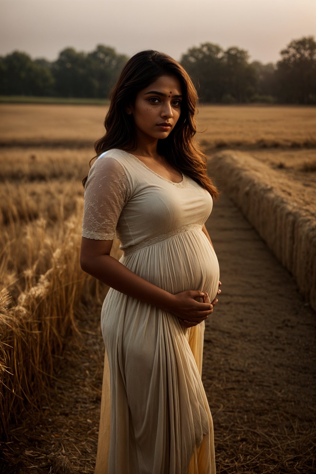 healthy pregnant woman in maternity photographs, beautiful pregnant woman, maternity photography in field of wheat. golden hour