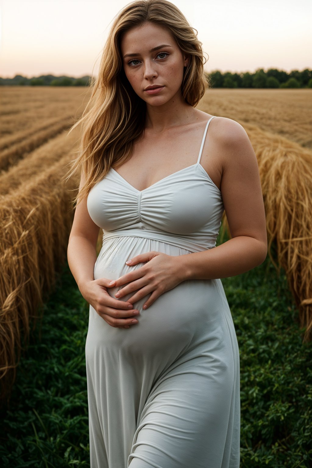 healthy pregnant woman in maternity photographs, beautiful pregnant woman, maternity photography in field of wheat. golden hour