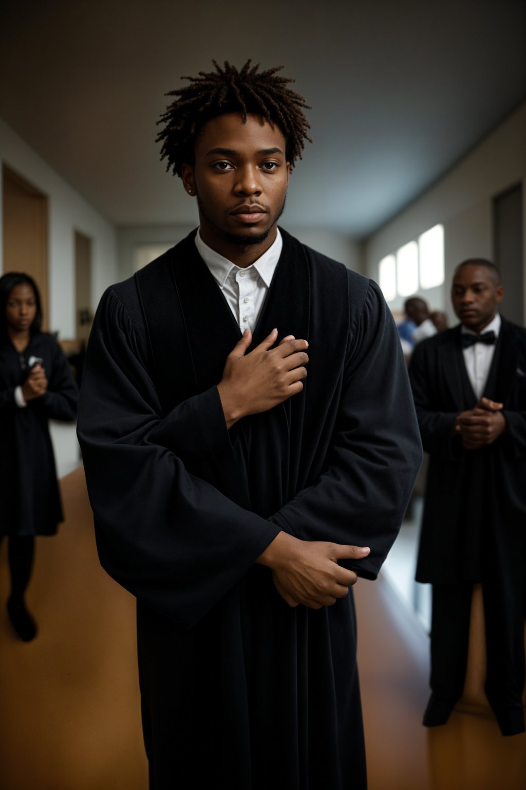 a graduate man in their academic gown, hugging their parents or loved ones, capturing the emotions and gratitude on this memorable day