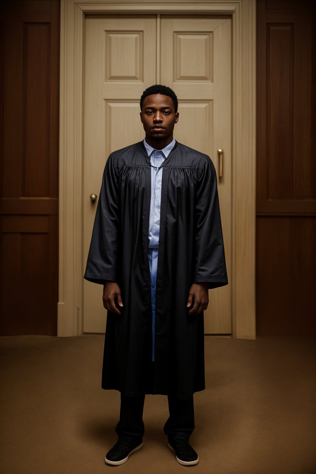 a graduate man in their academic gown, holding a key or a keychain, representing the doors of opportunities opening up after graduation