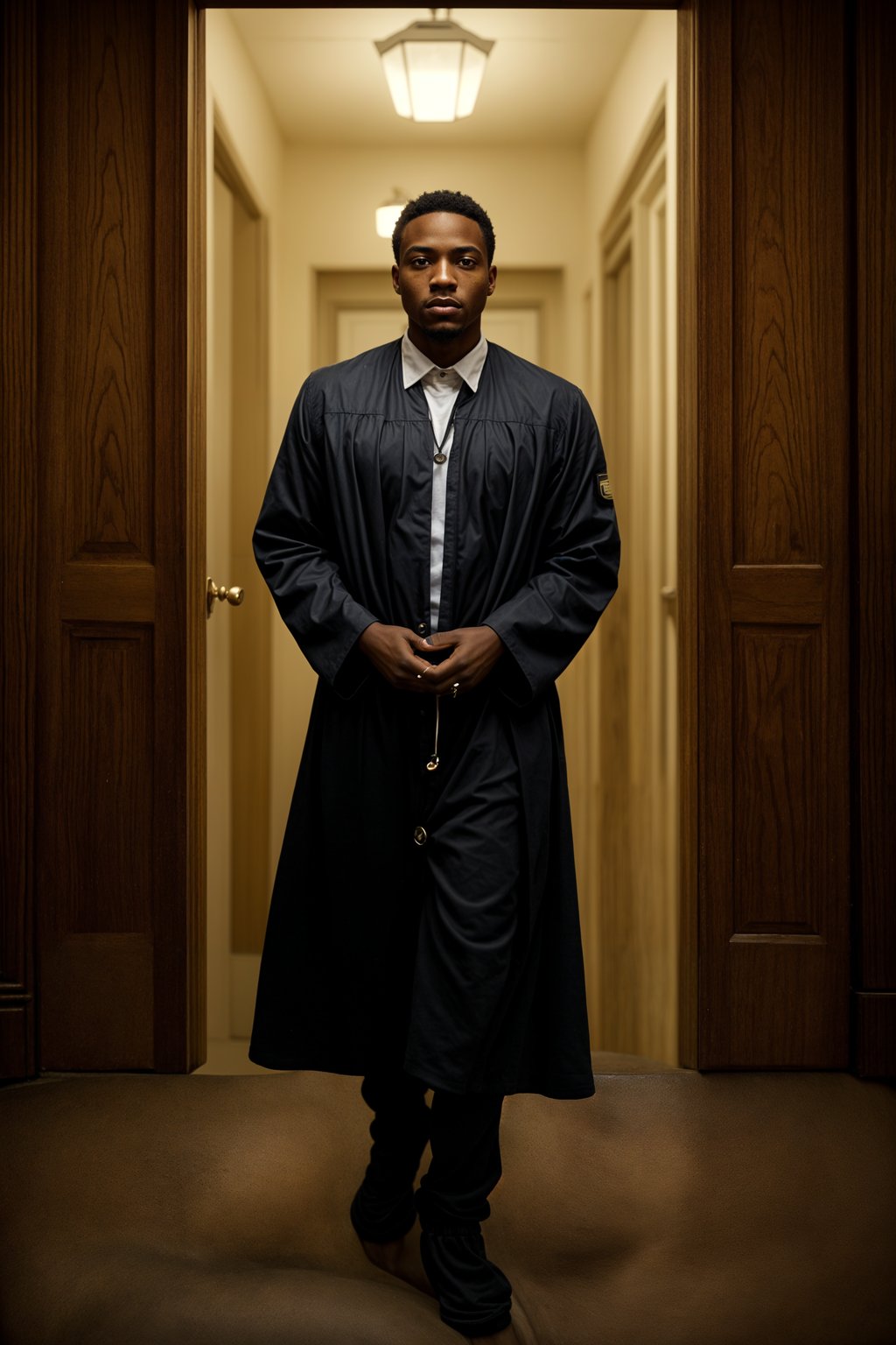 a graduate man in their academic gown, holding a key or a keychain, representing the doors of opportunities opening up after graduation