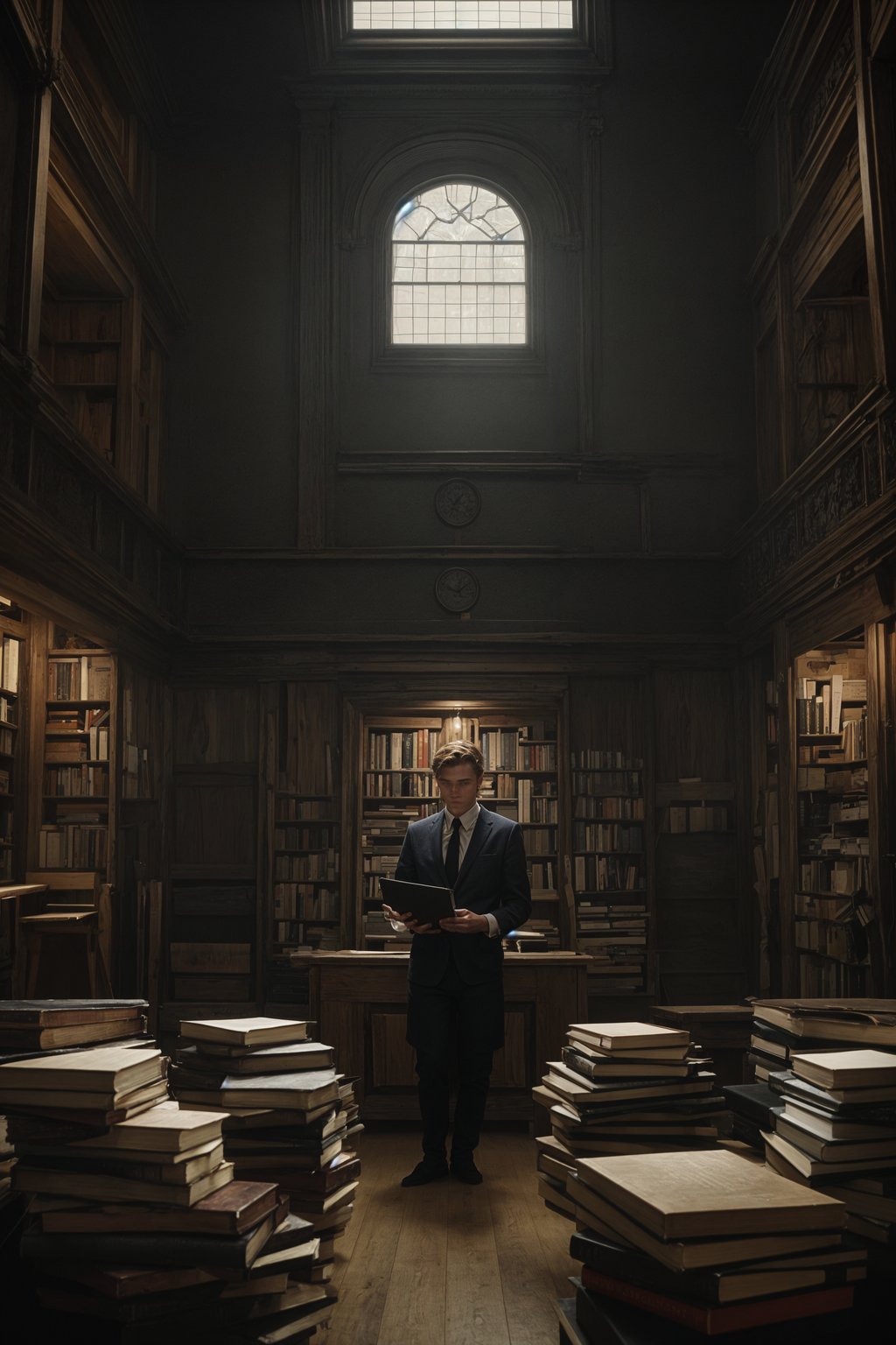 a graduate man surrounded by books and a laptop, symbolizing the academic dedication and achievements during their university studies