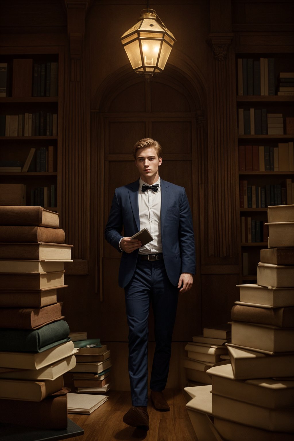 a graduate man surrounded by books and a laptop, symbolizing the academic dedication and achievements during their university studies