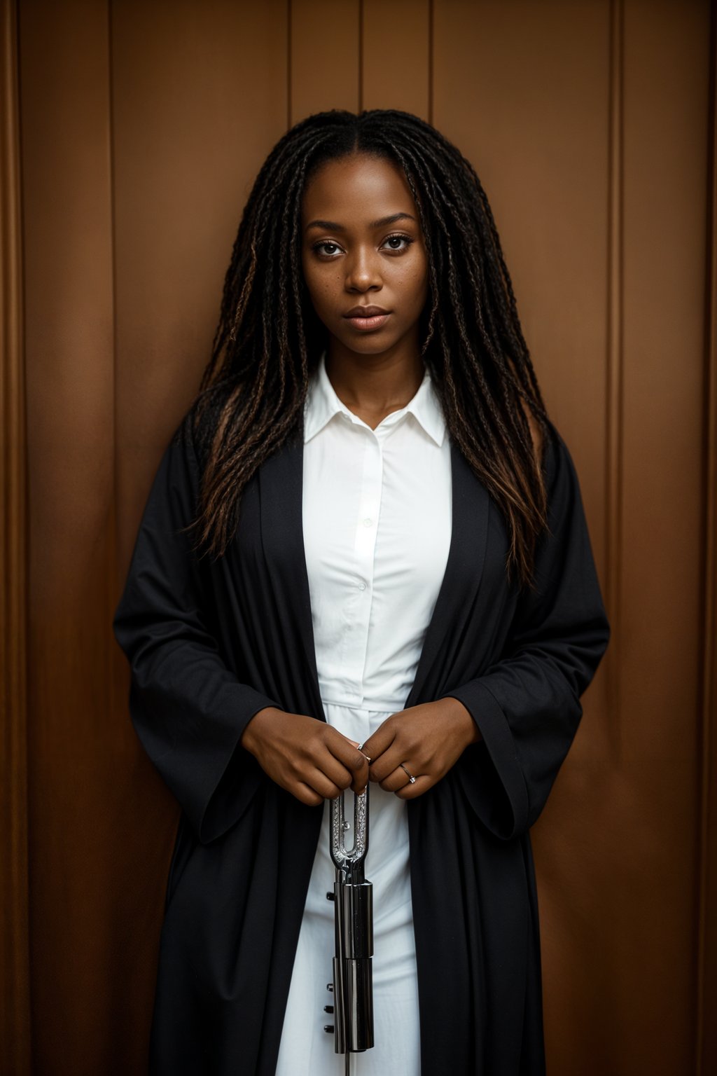 a graduate woman in their academic gown, holding a key or a keychain, representing the doors of opportunities opening up after graduation