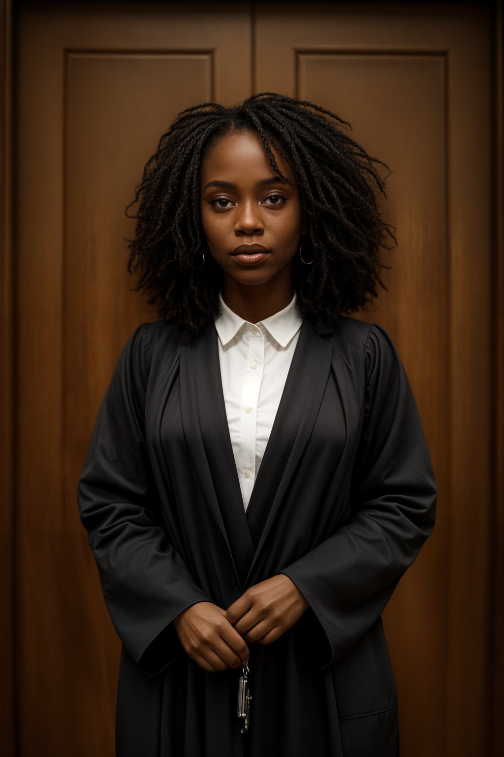 a graduate woman in their academic gown, holding a key or a keychain, representing the doors of opportunities opening up after graduation