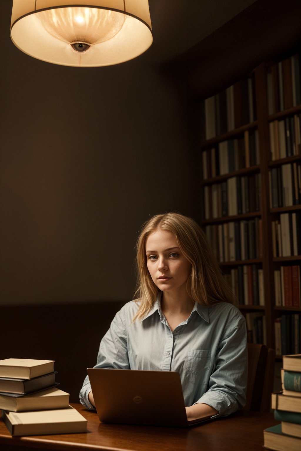 a graduate woman surrounded by books and a laptop, symbolizing the academic dedication and achievements during their university studies