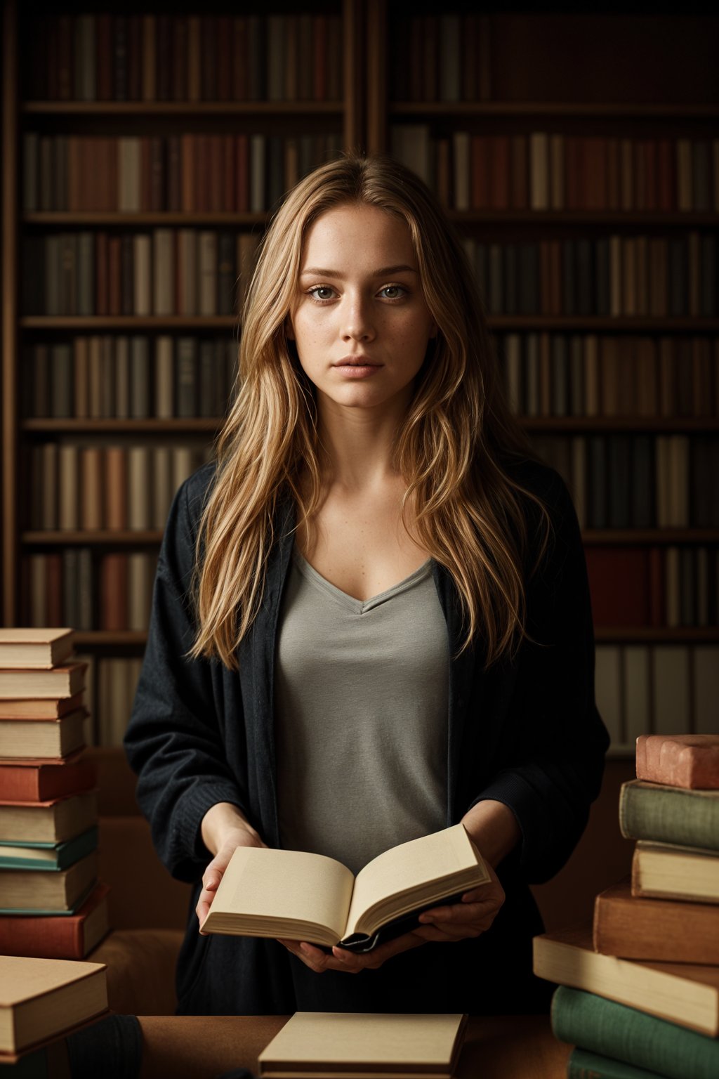 a graduate woman surrounded by books and a laptop, symbolizing the academic dedication and achievements during their university studies