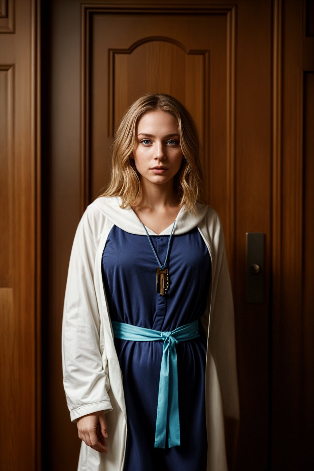 a graduate woman in their academic gown, holding a key or a keychain, representing the doors of opportunities opening up after graduation