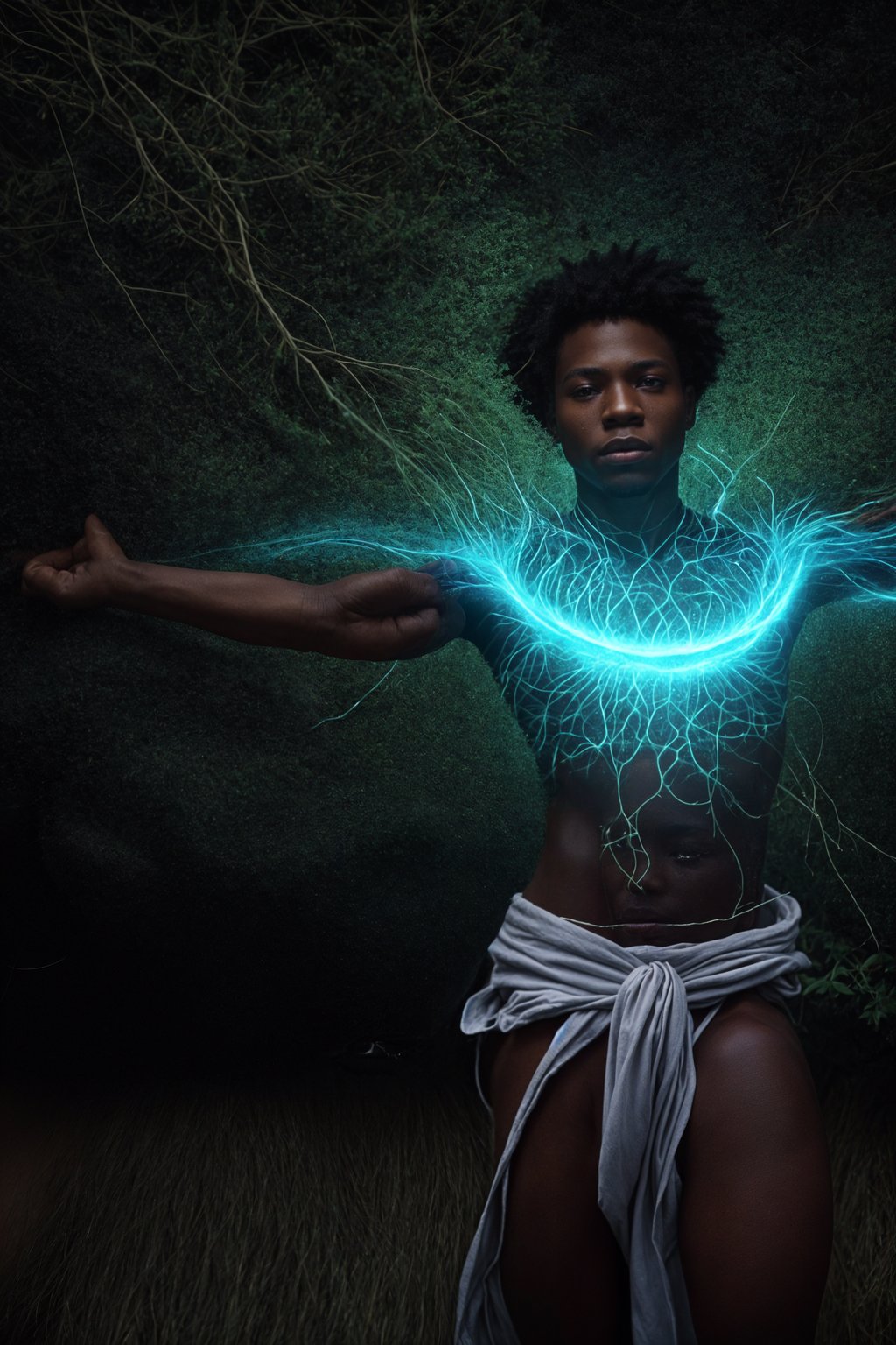 man receiving energy healing or participating in a healing circle, capturing the flow of healing energy and the restoration of balance