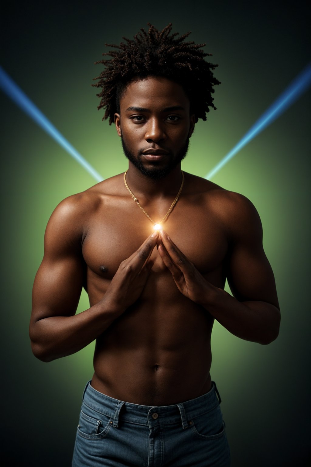 man receiving energy healing or participating in a healing circle, capturing the flow of healing energy and the restoration of balance