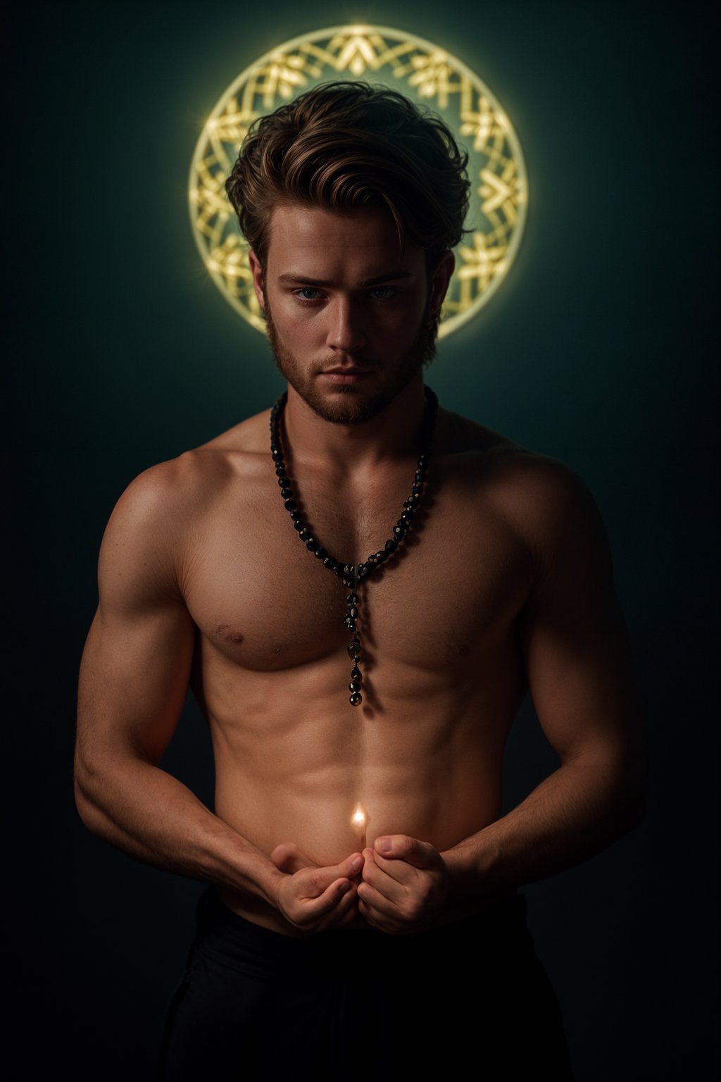 man holding prayer beads or a sacred object, engrossed in a prayer or a meditative state, capturing the devotion and connection to higher realms