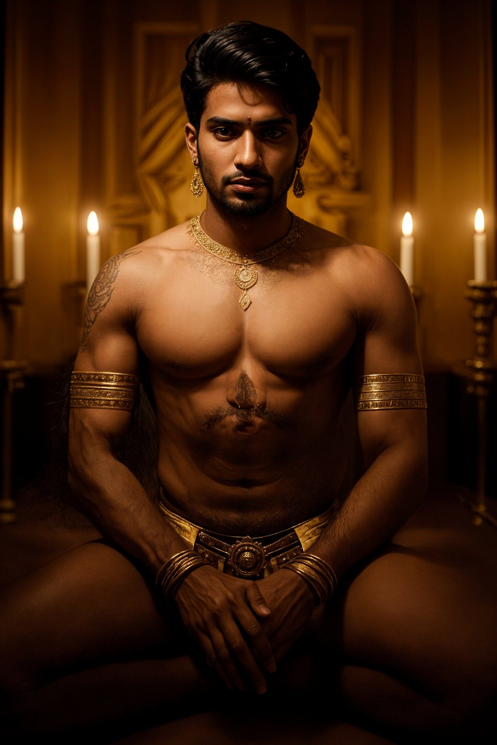 man engaged in a sacred ritual or ceremony, adorned with symbolic attire or body paint, expressing the connection to ancient traditions and spirituality