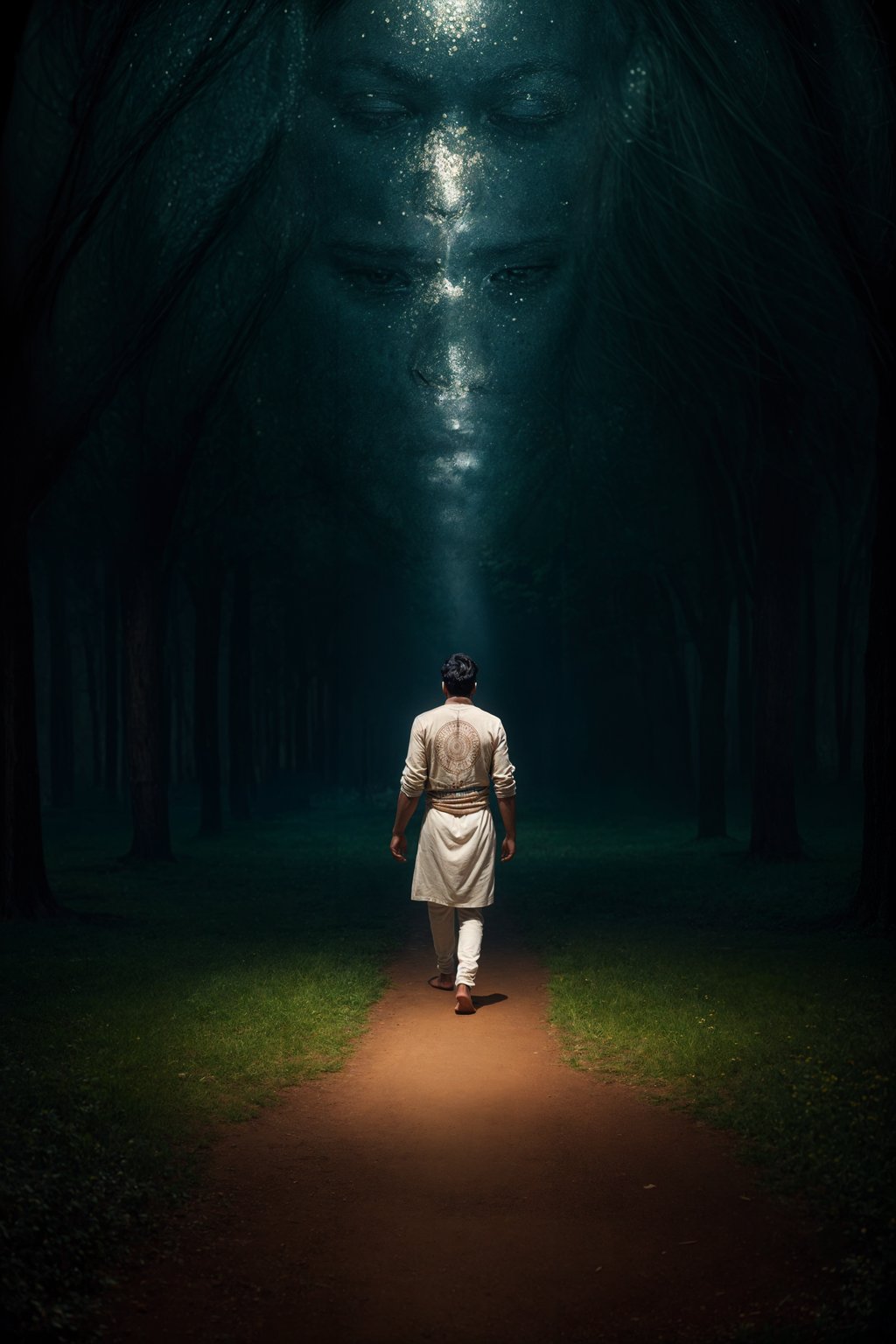 man in a labyrinth or walking a sacred path, symbolizing the journey of self-discovery and spiritual awakening