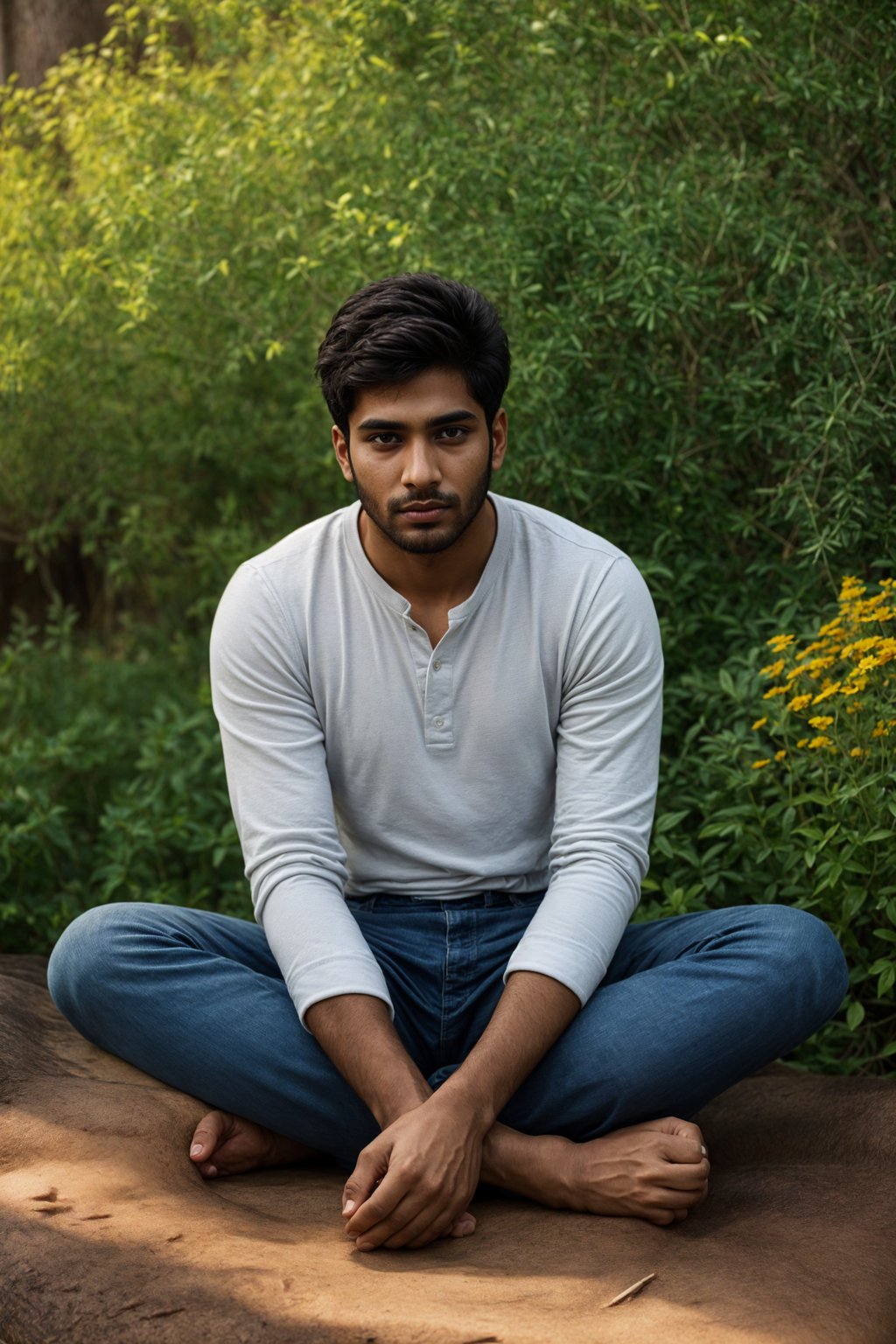 man engaging in a mindfulness practice such as journaling, painting, or gardening, cultivating inner stillness and creativity