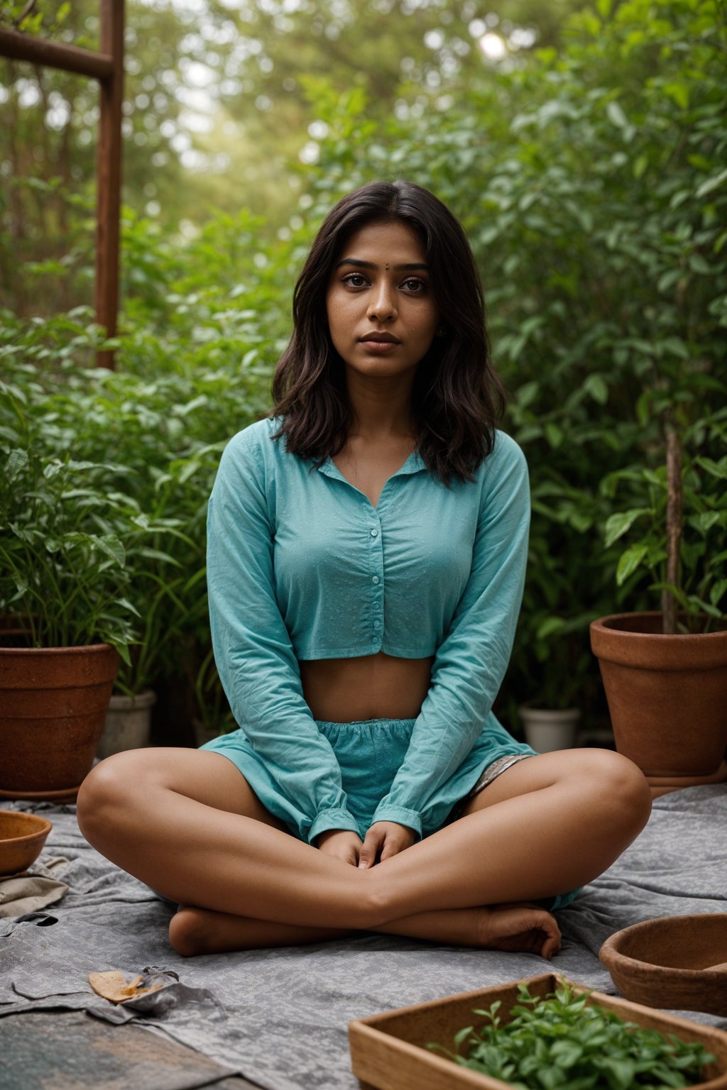 woman engaging in a mindfulness practice such as journaling, painting, or gardening, cultivating inner stillness and creativity