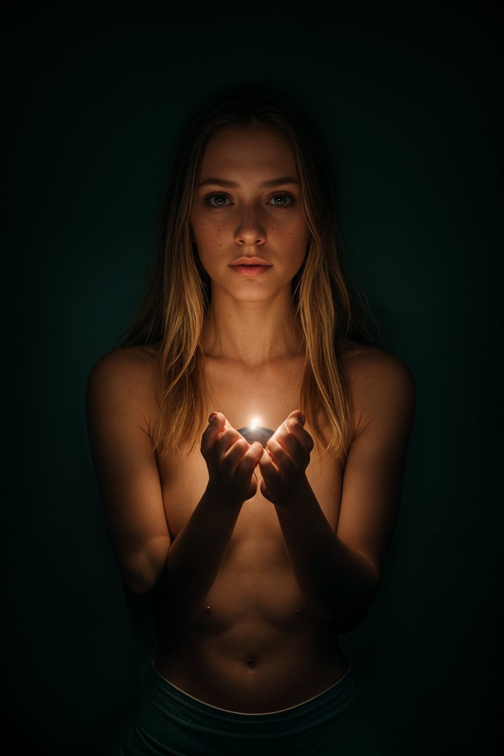 woman receiving energy healing or participating in a healing circle, capturing the flow of healing energy and the restoration of balance