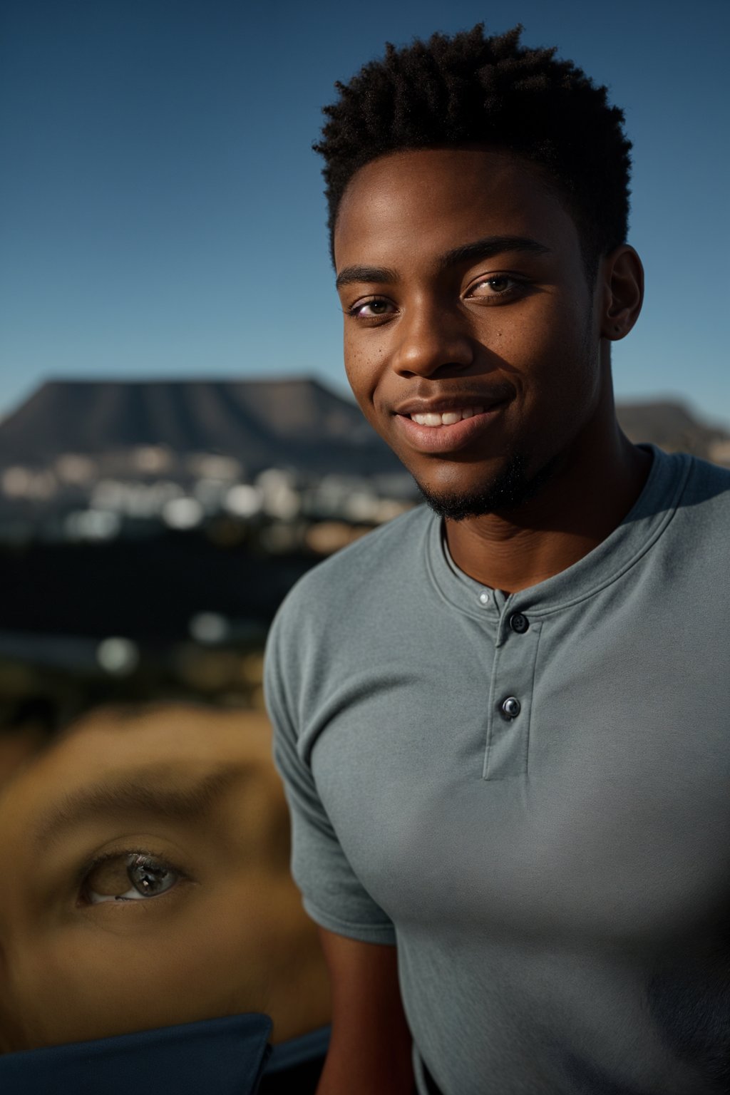 smiling man in Cape Town with the Table Mountain in the background