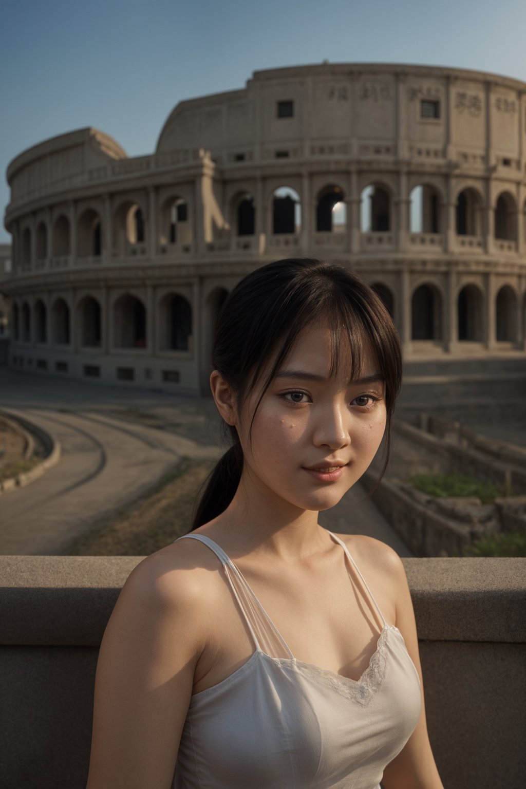 smiling woman in Rome with the Colosseum in the background