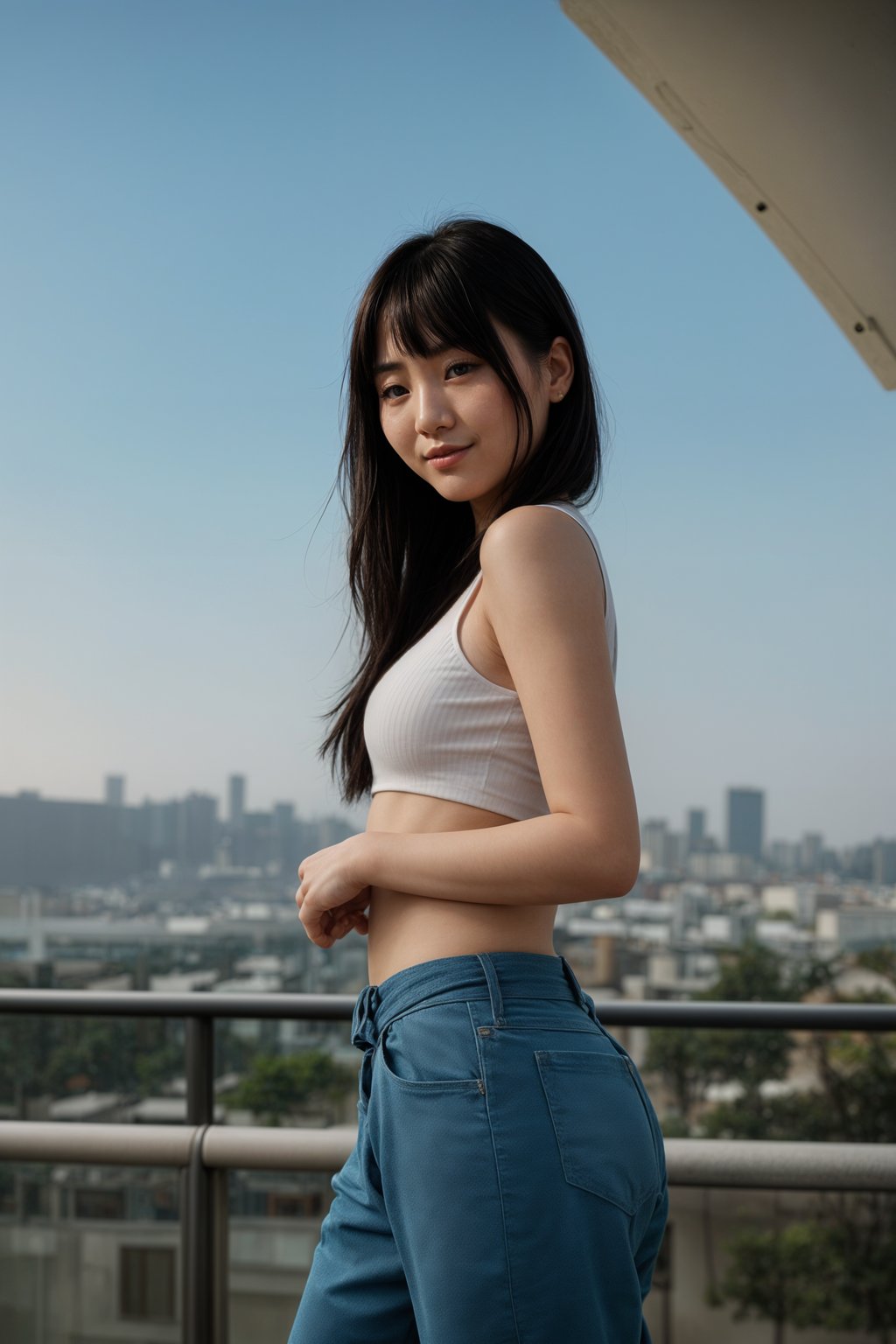 smiling woman in Los Angeles with the Hollywood sign in the background