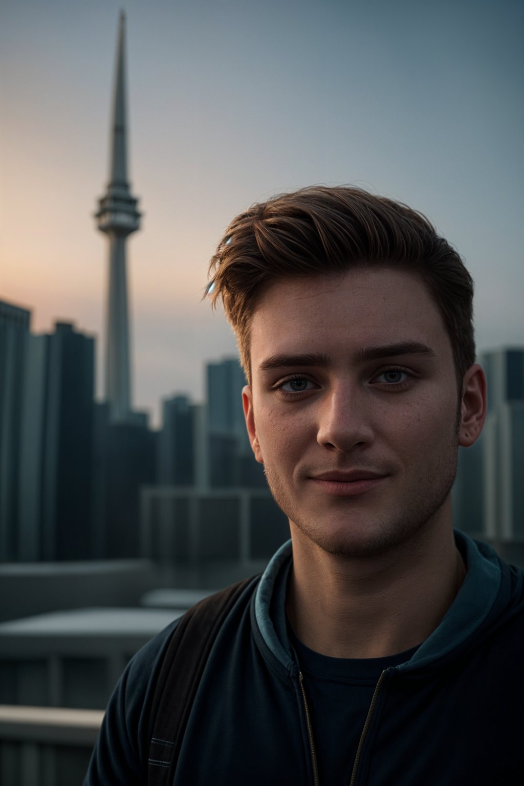 smiling man in Toronto with the CN Tower in the background