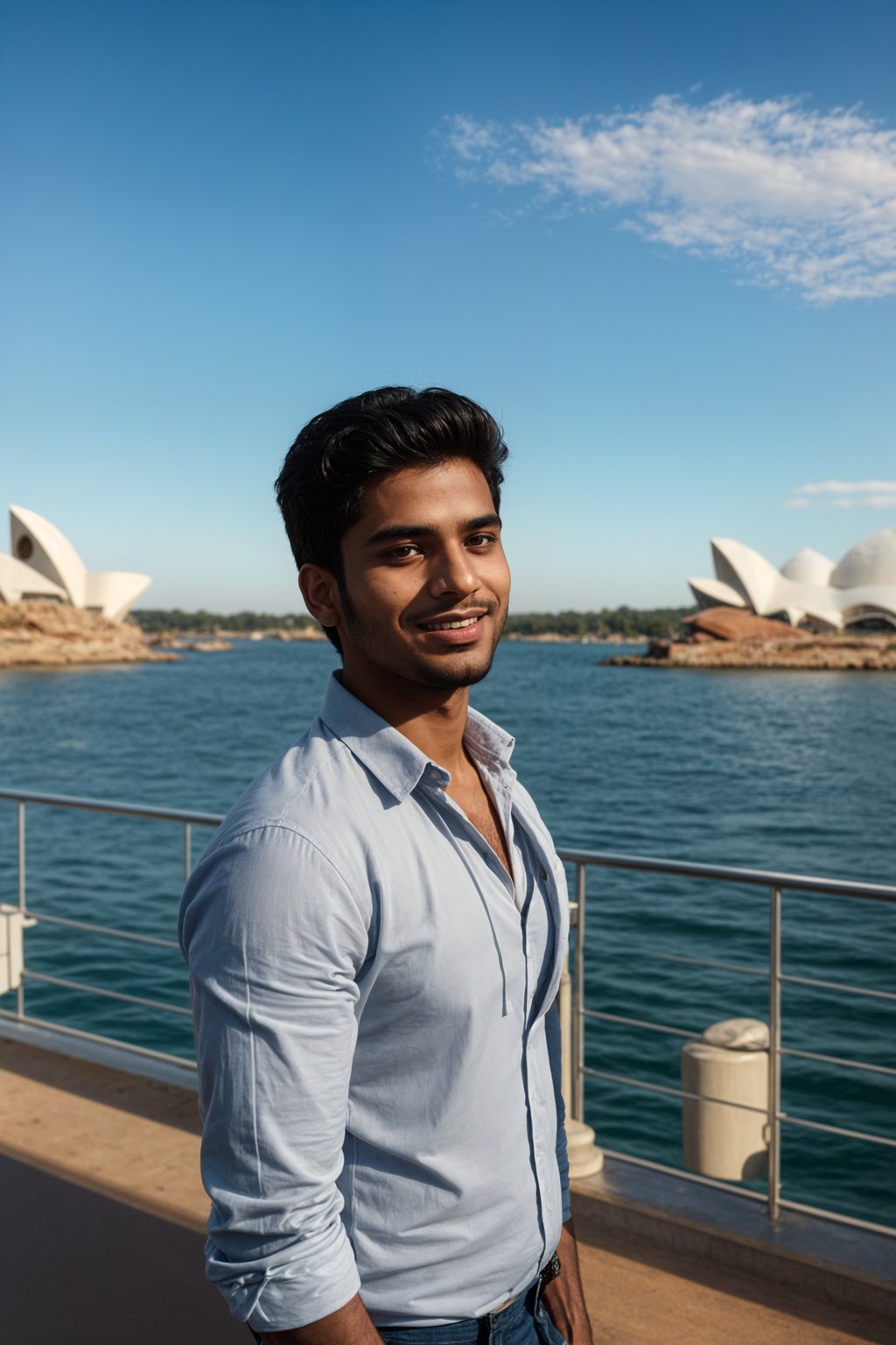 smiling man in Sydney with the Sydney Opera House in the background