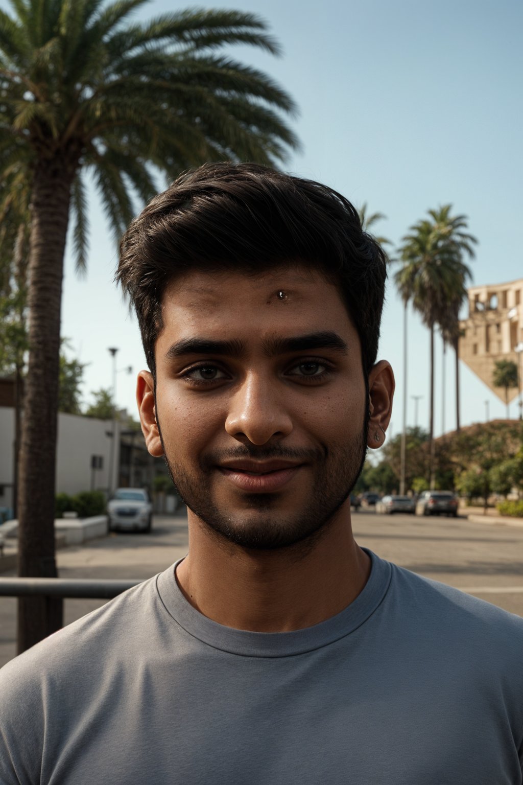 smiling man in Los Angeles with the Hollywood sign in the background