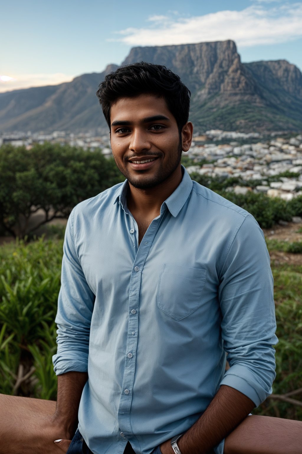 smiling man in Cape Town with the Table Mountain in the background