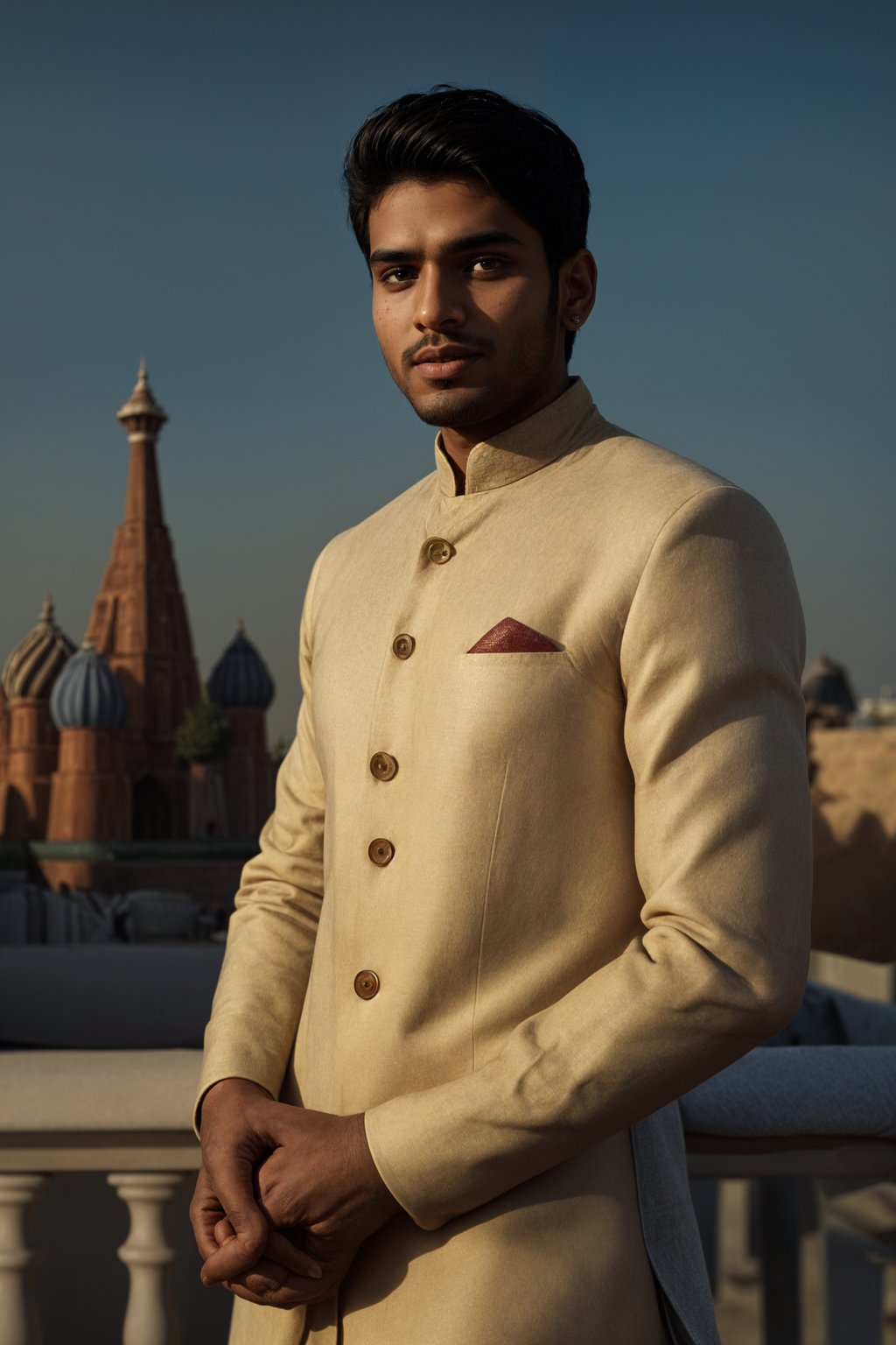 smiling man in Moscow with the Kremlin in the background