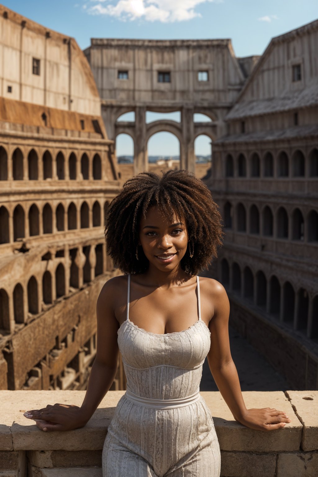 smiling woman in Rome with the Colosseum in the background