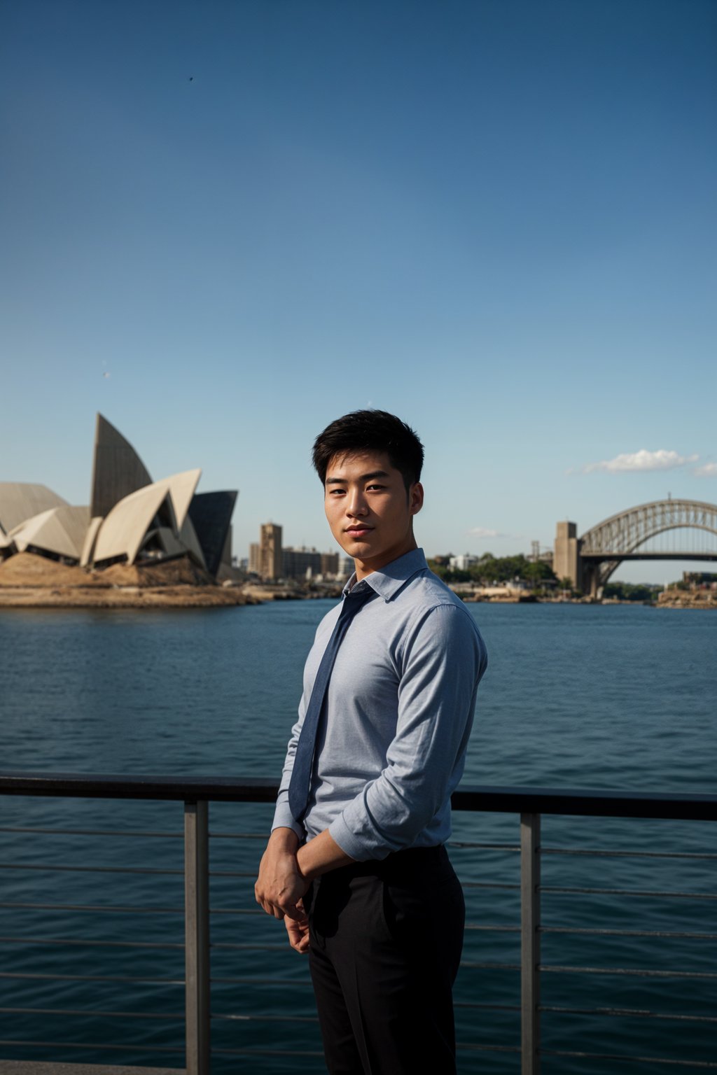 smiling man in Sydney with the Sydney Opera House in the background