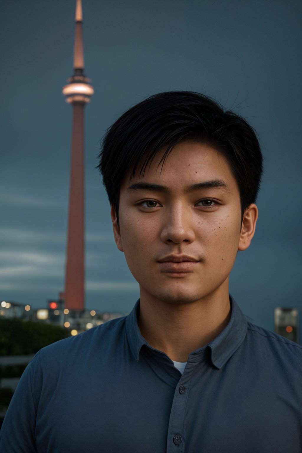 smiling man in Toronto with the CN Tower in the background