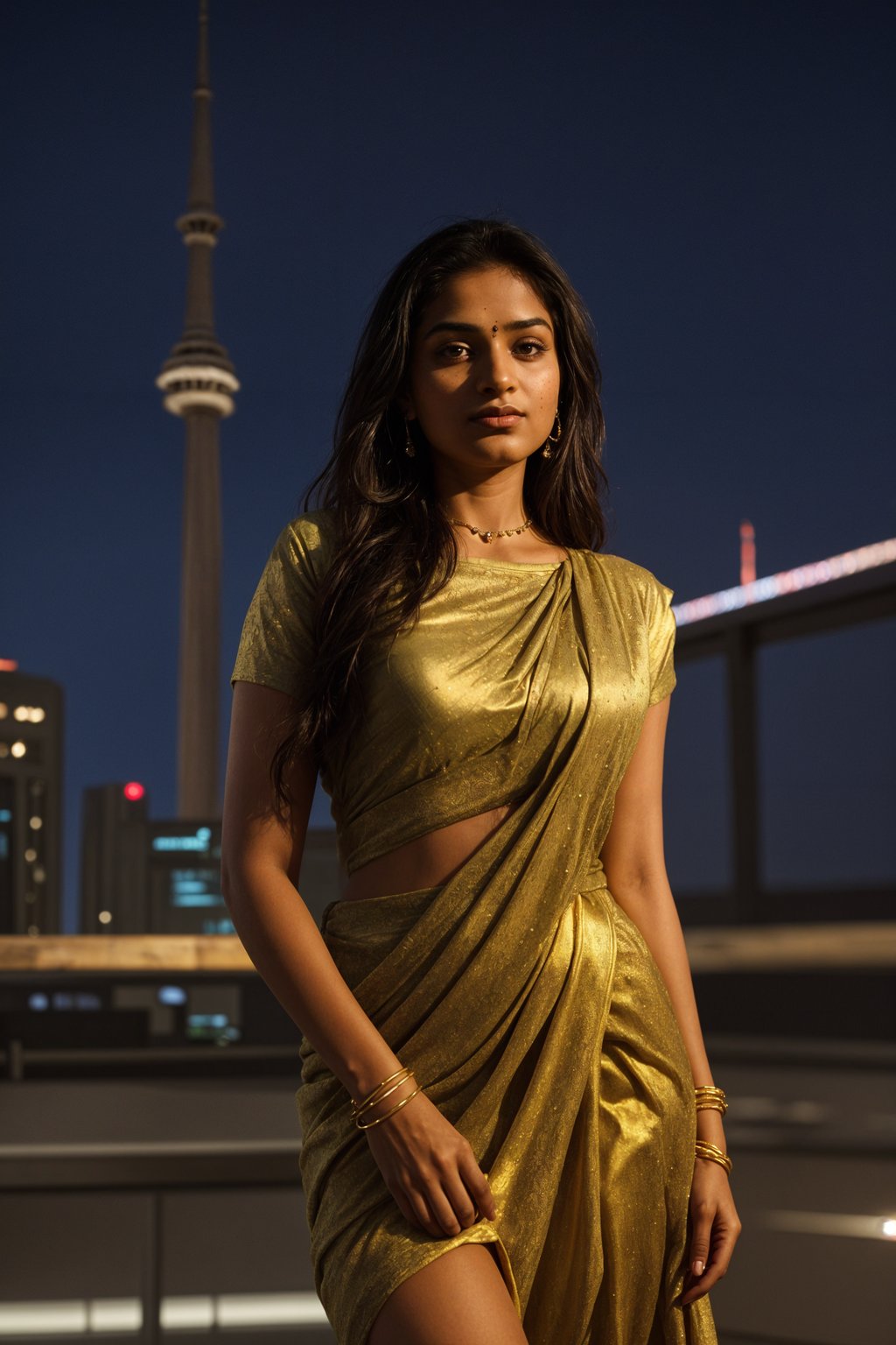 smiling woman in Toronto with the CN Tower in the background