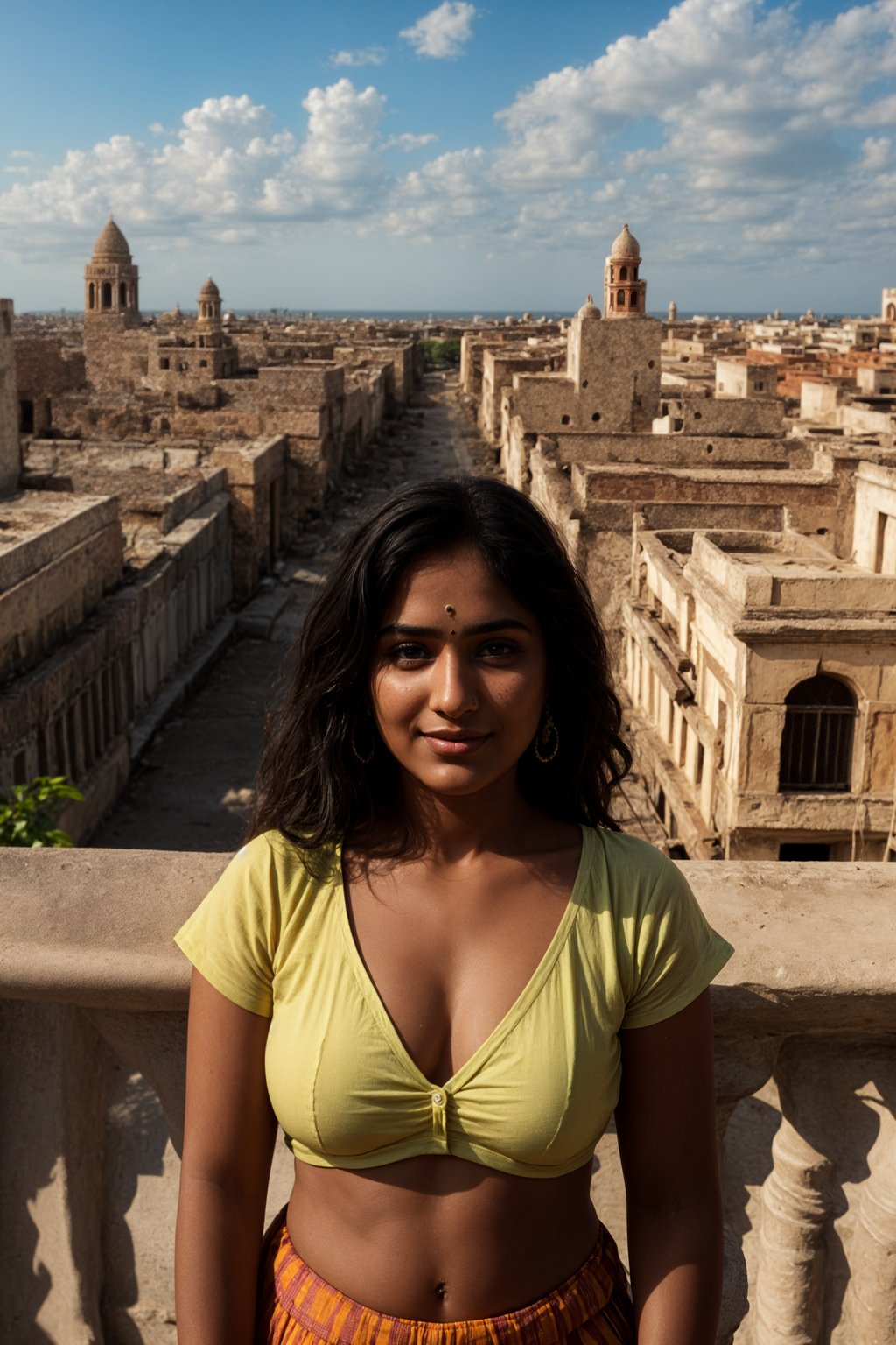 smiling woman in Havana with the colorful old town in the background