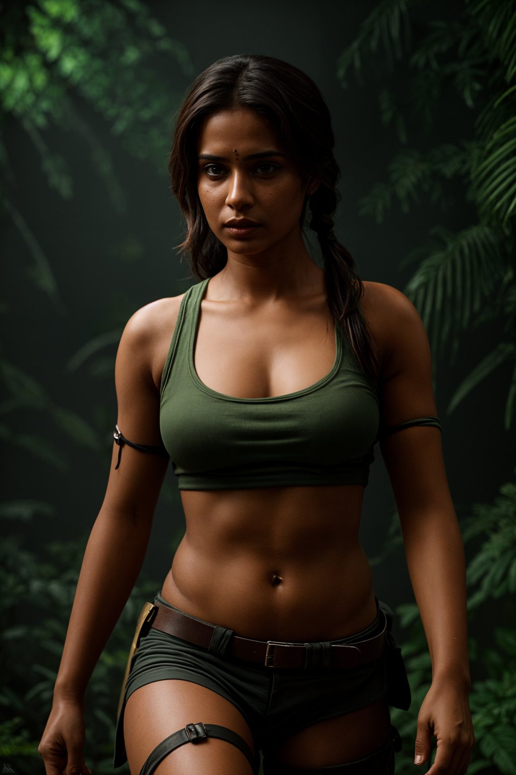 woman   as Lara Croft in Tombraider, in rainforest, cinematic lighting