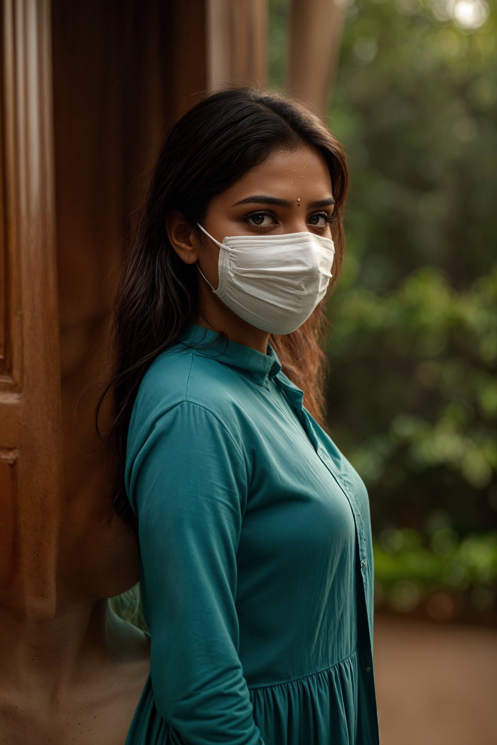 woman wearing a Covid n95 mask in 2020. outside