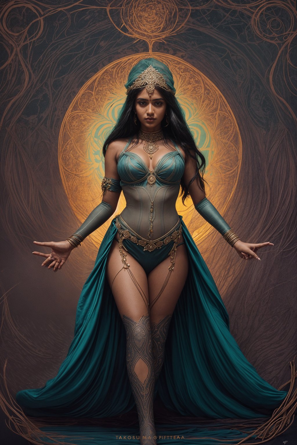 illustration of woman as Mythical Tarot Cardin the style of moebius and mohrbacher and rossdraws and ross tran and alphonse mucha and ayami kojima, pixar style, maya engine, splash comics style, tarot card style, art nouveau, rich bright colours