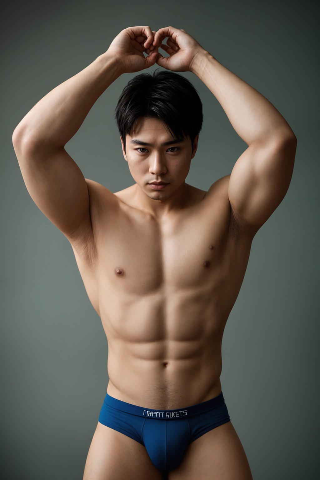 man wearing underwear  in Men's Health  centerfold photoshoot. intact eyes, symmetrical eyes, realistic skin texture. hyper realistic eyes. photorealistic