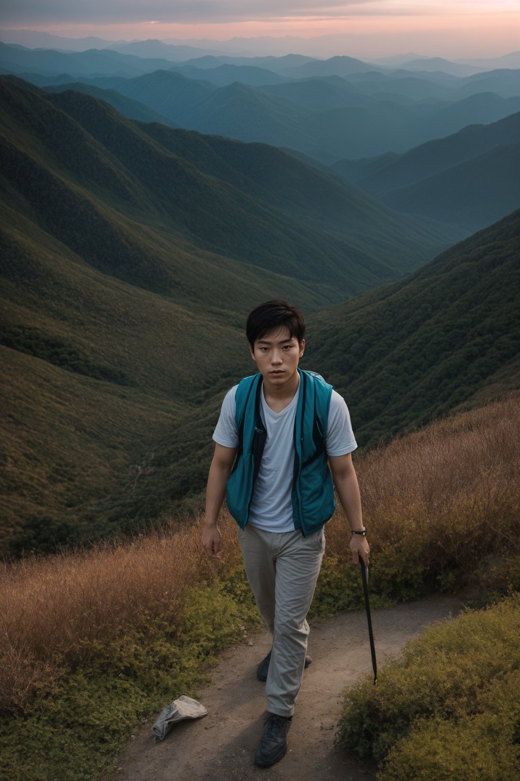 man hiking in mountains