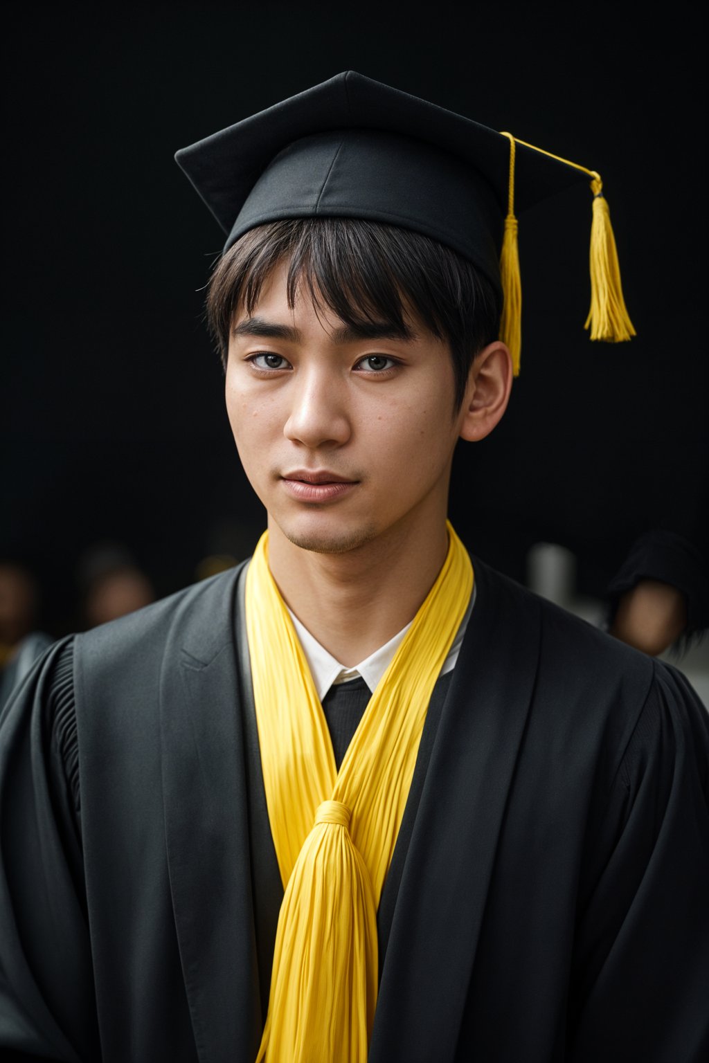 happy  man in Graduation Ceremony wearing a square black Graduation Cap with yellow tassel at college