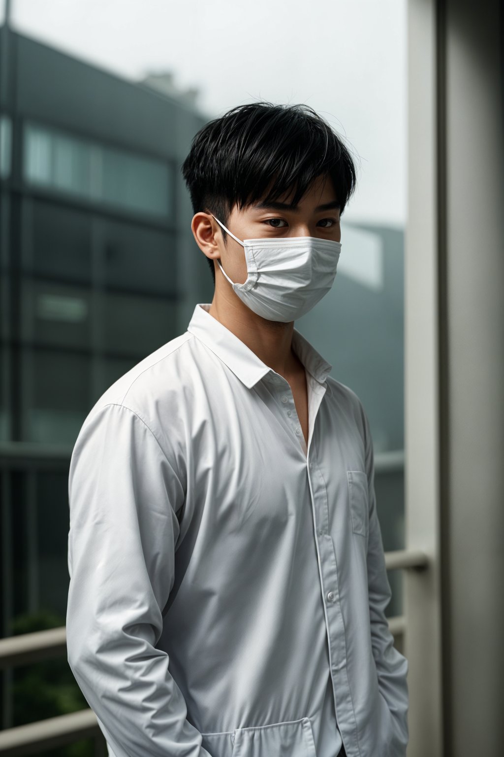 man wearing a Covid n95 mask in 2020. outside