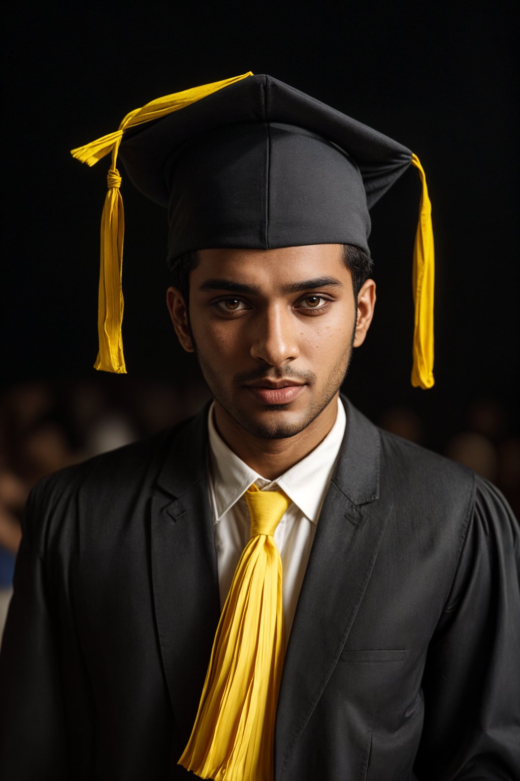 happy  man in Graduation Ceremony wearing a square black Graduation Cap with yellow tassel at college